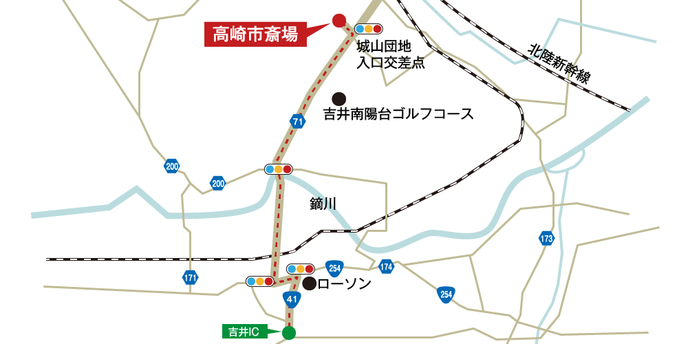 高崎市斎場への車での行き方・アクセスを記した地図