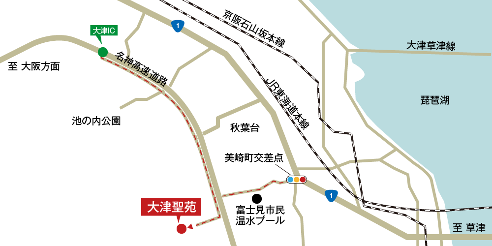 大津聖苑への車での行き方・アクセスを記した地図