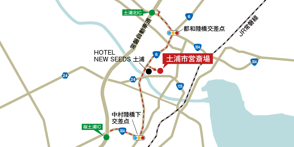 土浦市営斎場への車での行き方・アクセスを記した地図