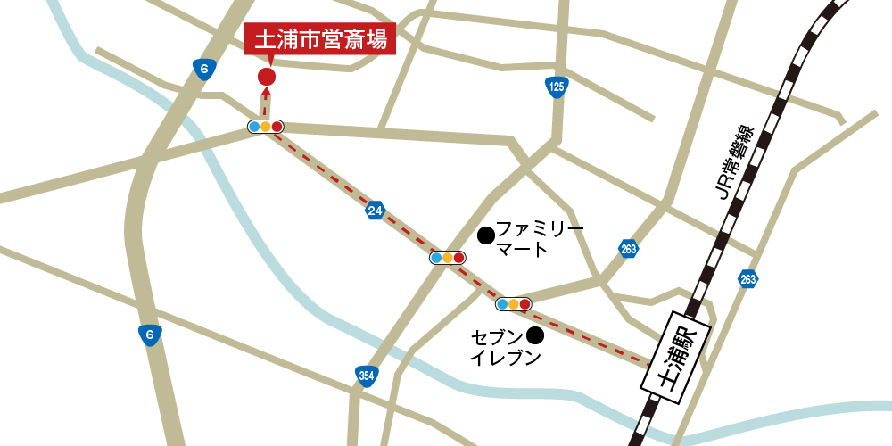 土浦市営斎場への徒歩・バスでの行き方・アクセスを記した地図