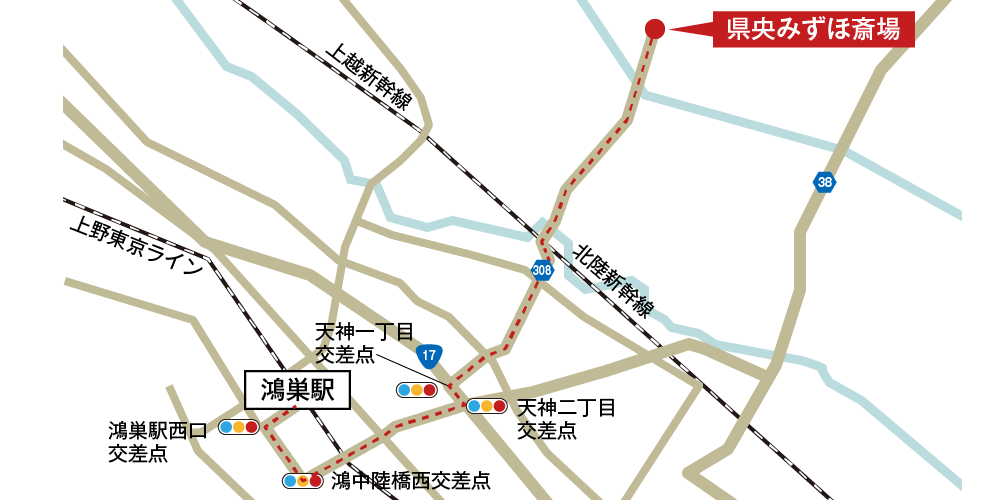 県央みずほ斎場への車での行き方・アクセスを記した地図