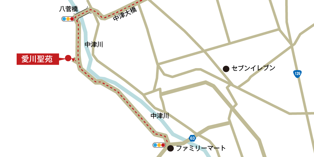 愛川聖苑への車での行き方・アクセスを記した地図
