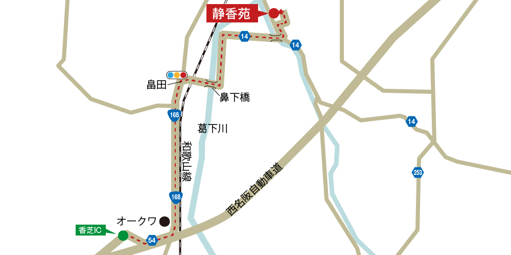 静香苑への車での行き方・アクセスを記した地図
