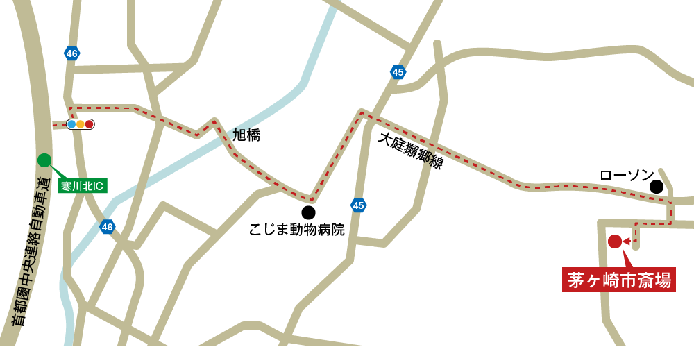 茅ヶ崎市斎場への車での行き方・アクセスを記した地図