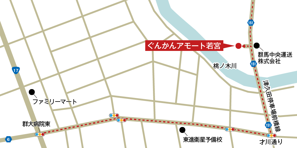アモート若宮への車での行き方・アクセスを記した地図