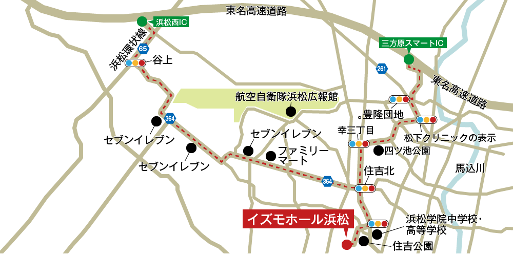 イズモホール浜松への車での行き方・アクセスを記した地図