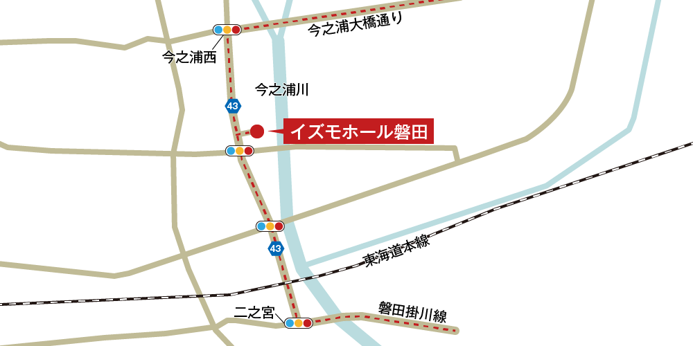 イズモホール磐田への車での行き方・アクセスを記した地図
