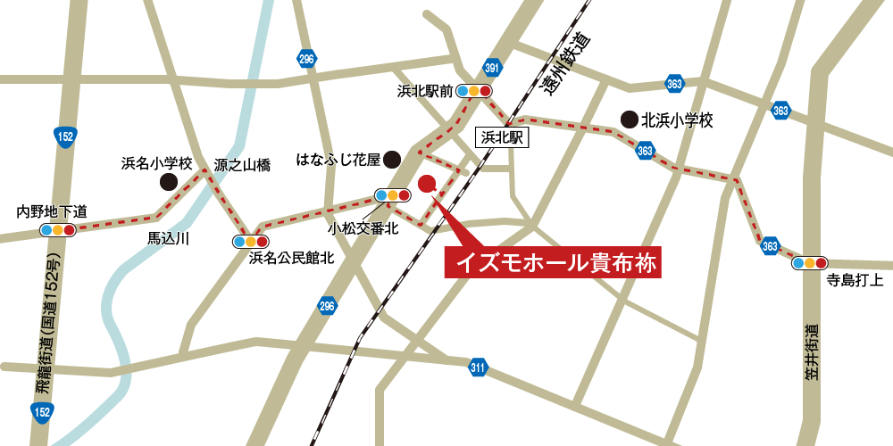 イズモホール貴布祢への車での行き方・アクセスを記した地図