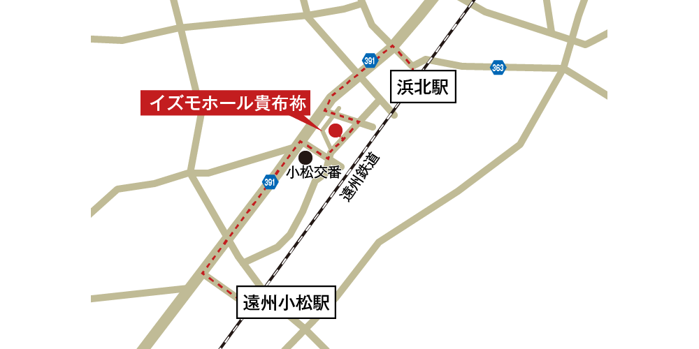イズモホール貴布祢への徒歩・バスでの行き方・アクセスを記した地図