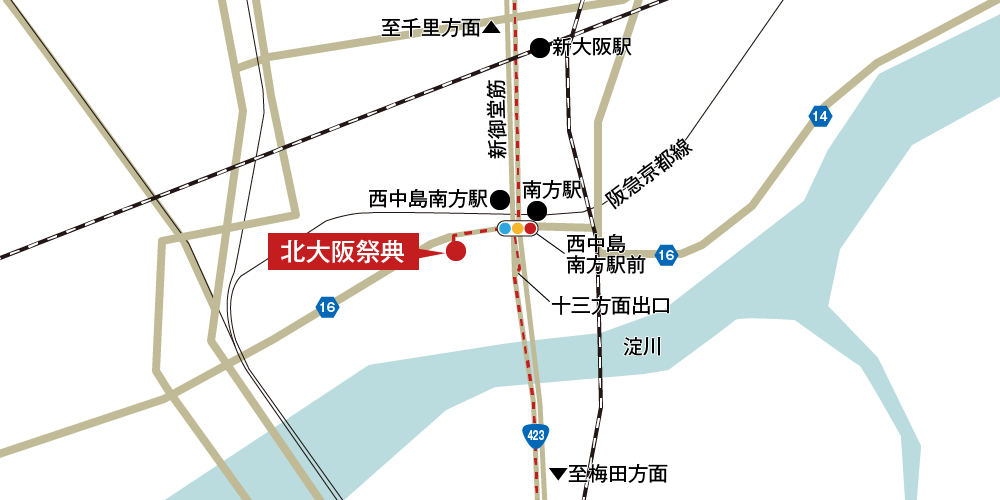 北大阪祭典への車での行き方・アクセスを記した地図