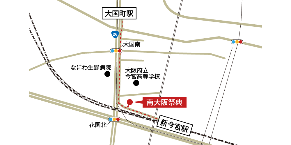 南大阪祭典への徒歩・バスでの行き方・アクセスを記した地図