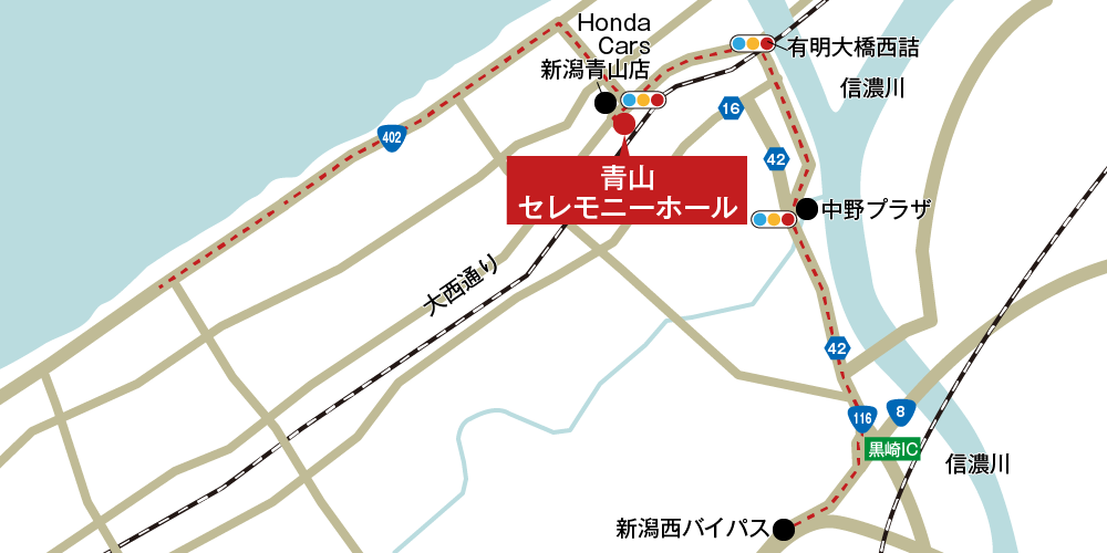 青山セレモニーホールへの車での行き方・アクセスを記した地図
