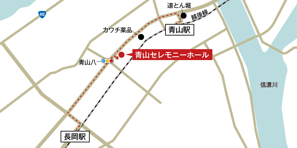 青山セレモニーホールへの徒歩・バスでの行き方・アクセスを記した地図