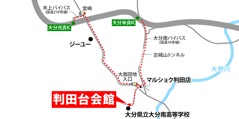 判田台会館への車での行き方・アクセスを記した地図