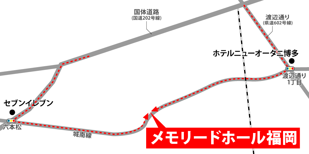 メモリードホール福岡への車での行き方・アクセスを記した地図