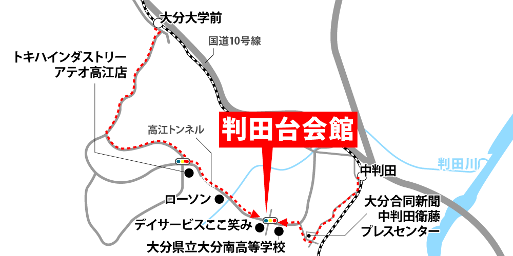 判田台会館への徒歩・バスでの行き方・アクセスを記した地図