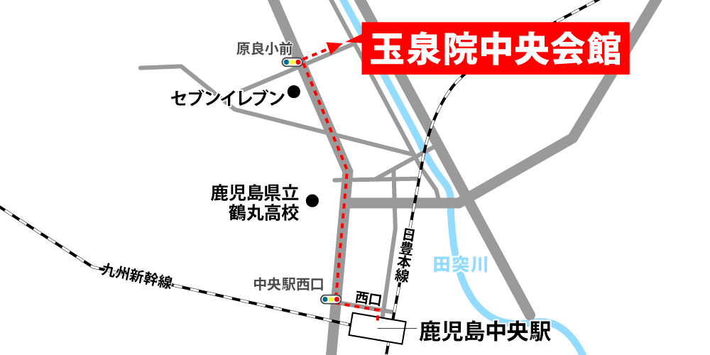 玉泉院中央会館への徒歩・バスでの行き方・アクセスを記した地図