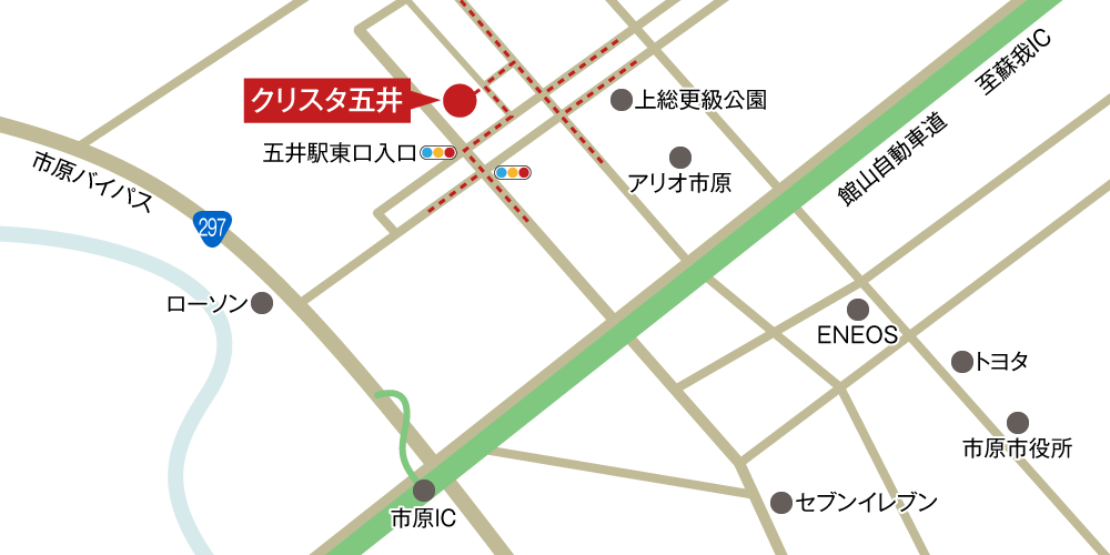 クリスタ五井への車での行き方・アクセスを記した地図