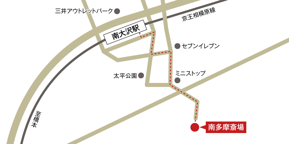 南多摩斎場への徒歩・バスでの行き方・アクセスを記した地図
