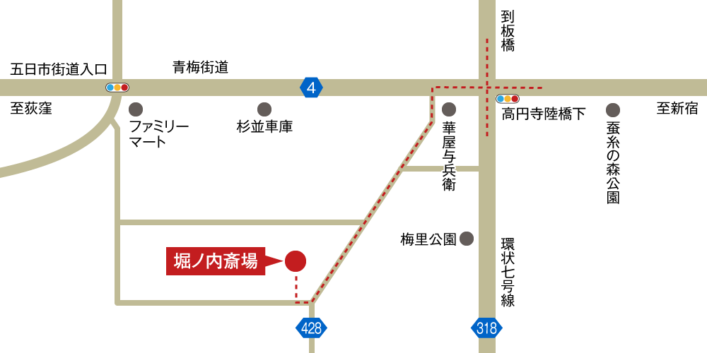堀ノ内斎場への車での行き方・アクセスを記した地図