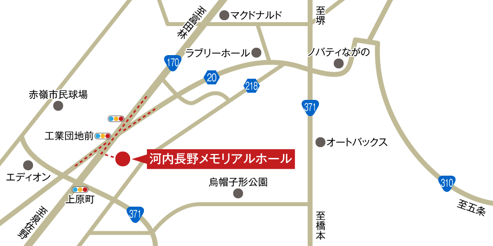 河内長野メモリアルホールへの車での行き方・アクセスを記した地図