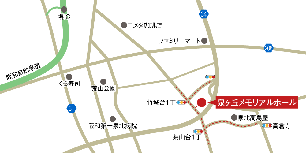 泉大津メモリアルホールへの車での行き方・アクセスを記した地図