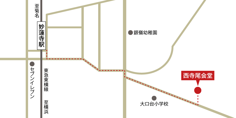 西寺尾会堂への徒歩・バスでの行き方・アクセスを記した地図