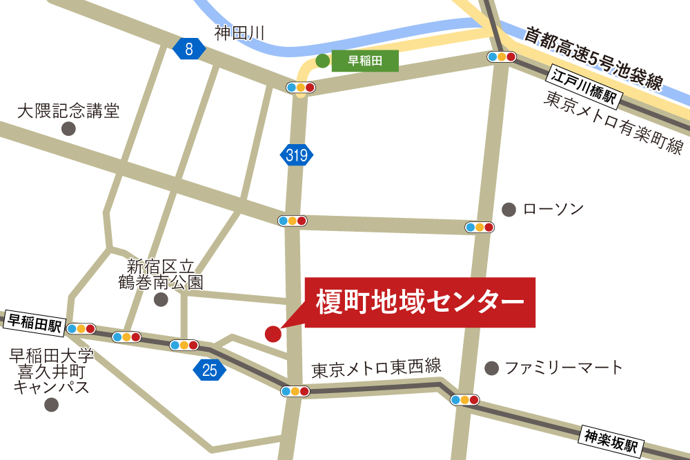 榎町地域センターへの車での行き方・アクセスを記した地図