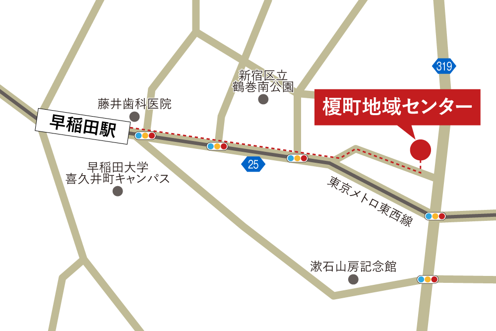 榎町地域センターへの徒歩・バスでの行き方・アクセスを記した地図