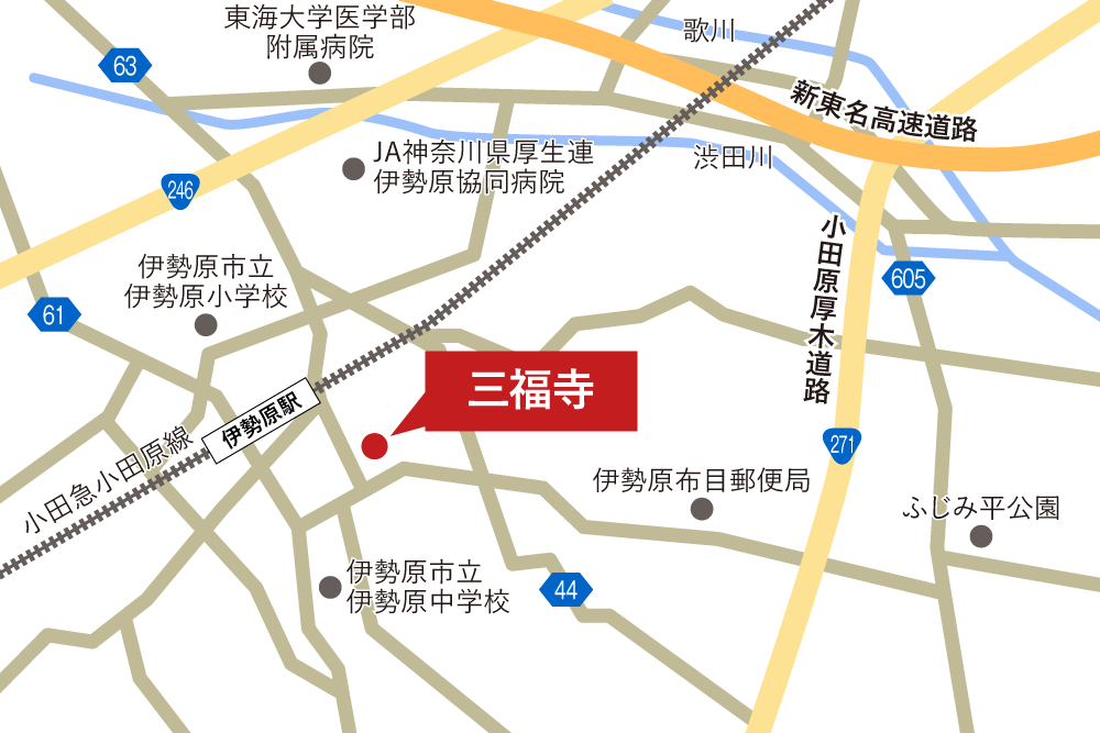 三福寺への車での行き方・アクセスを記した地図
